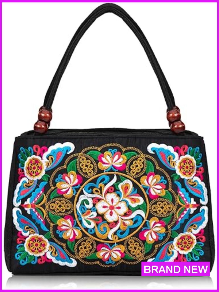 Double-Sided Embroidery Tote Bag Travel Beach Shoulder Hobo Bohemian Ethnic